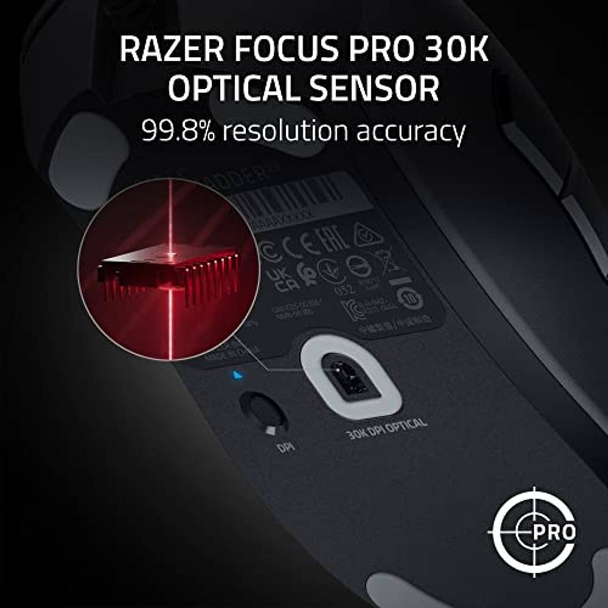 Black wired gaming mouse base with red sensor focus highlight