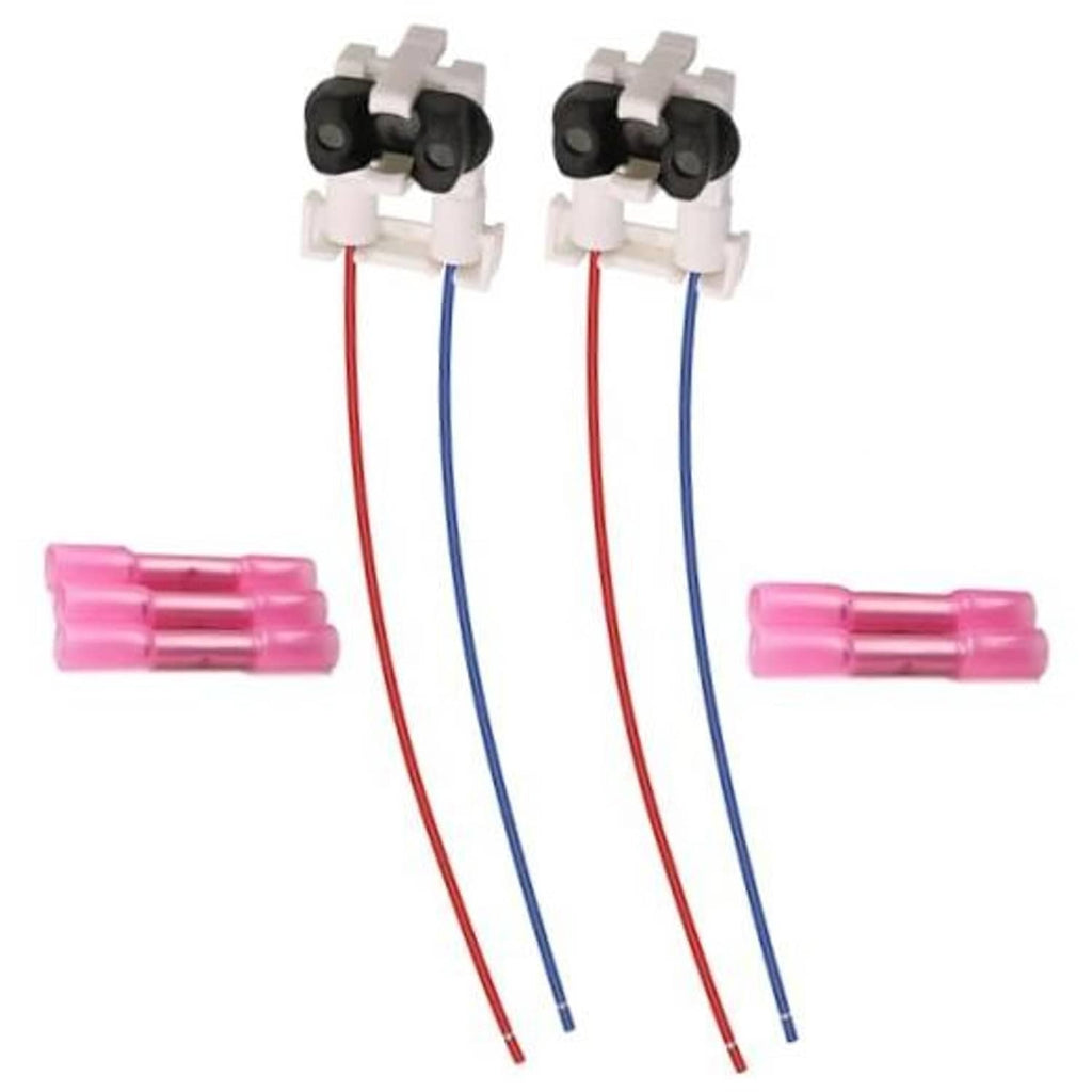 Pair TBI fuel injector connector pigtails with red/blue wires and pink heat-shrink sleeves