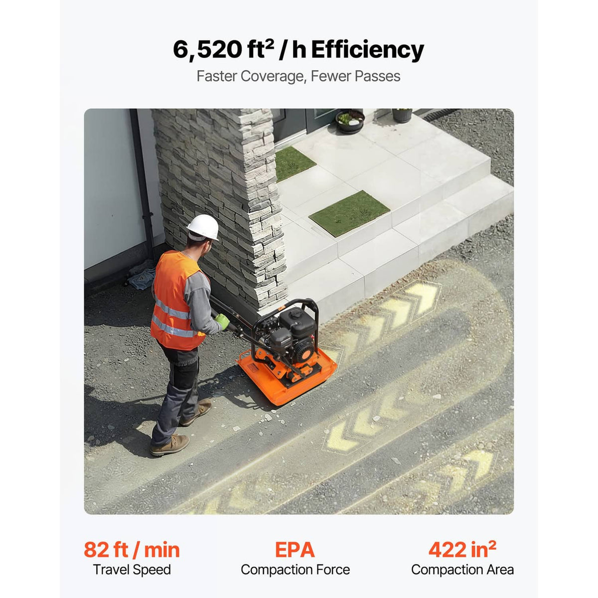 Orange plate compactor in use with operator next to front plate