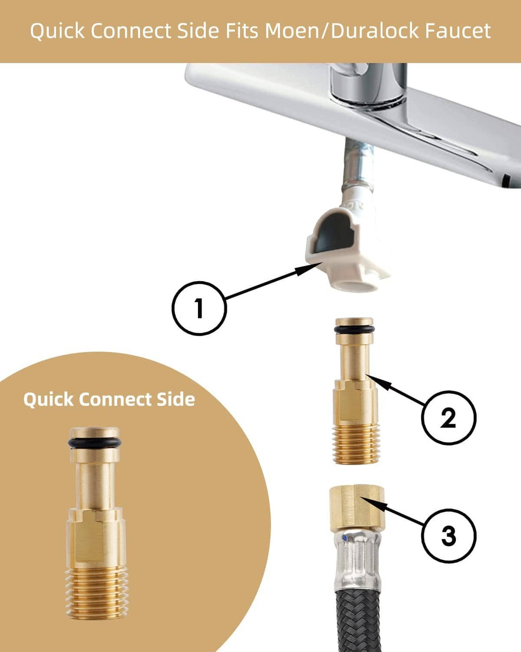 Quick-connect sink sprayer adapter set with brass connectors and braided hose