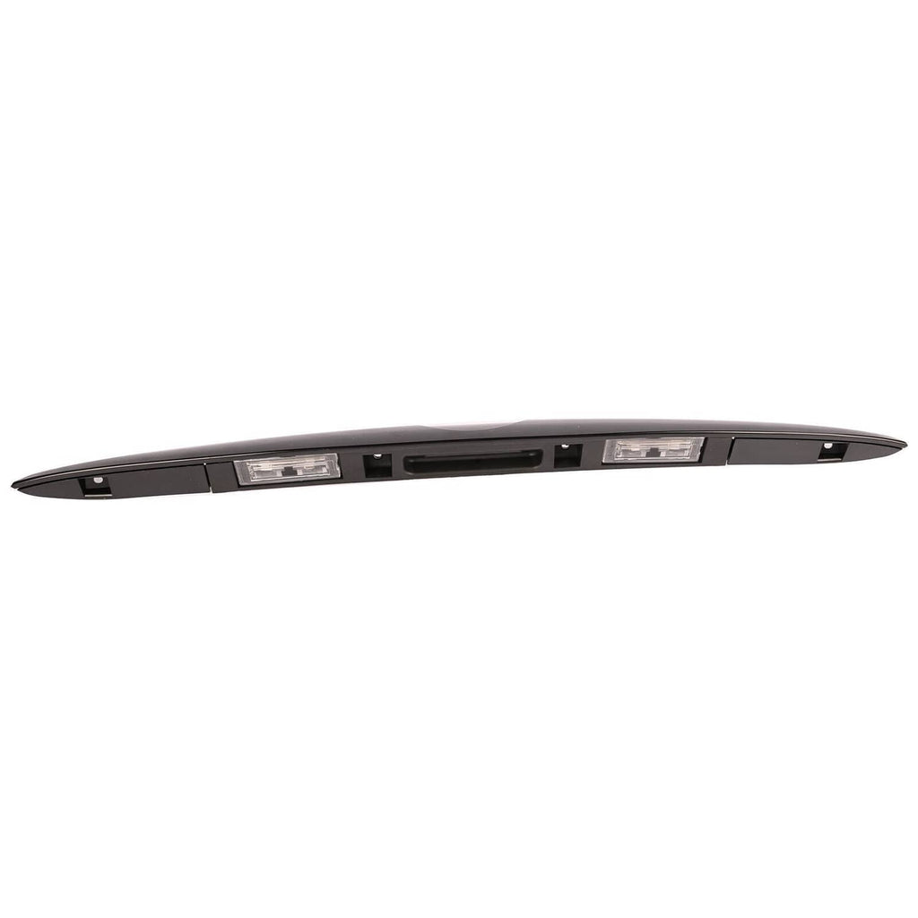 Black tailgate grip handle trim bar side view with two rectangular light lenses