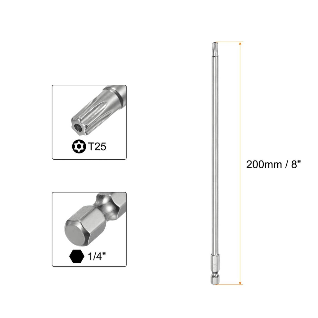 Security Torx T25 bit set, 1/4-inch hex shank, 8-inch length with tip detail