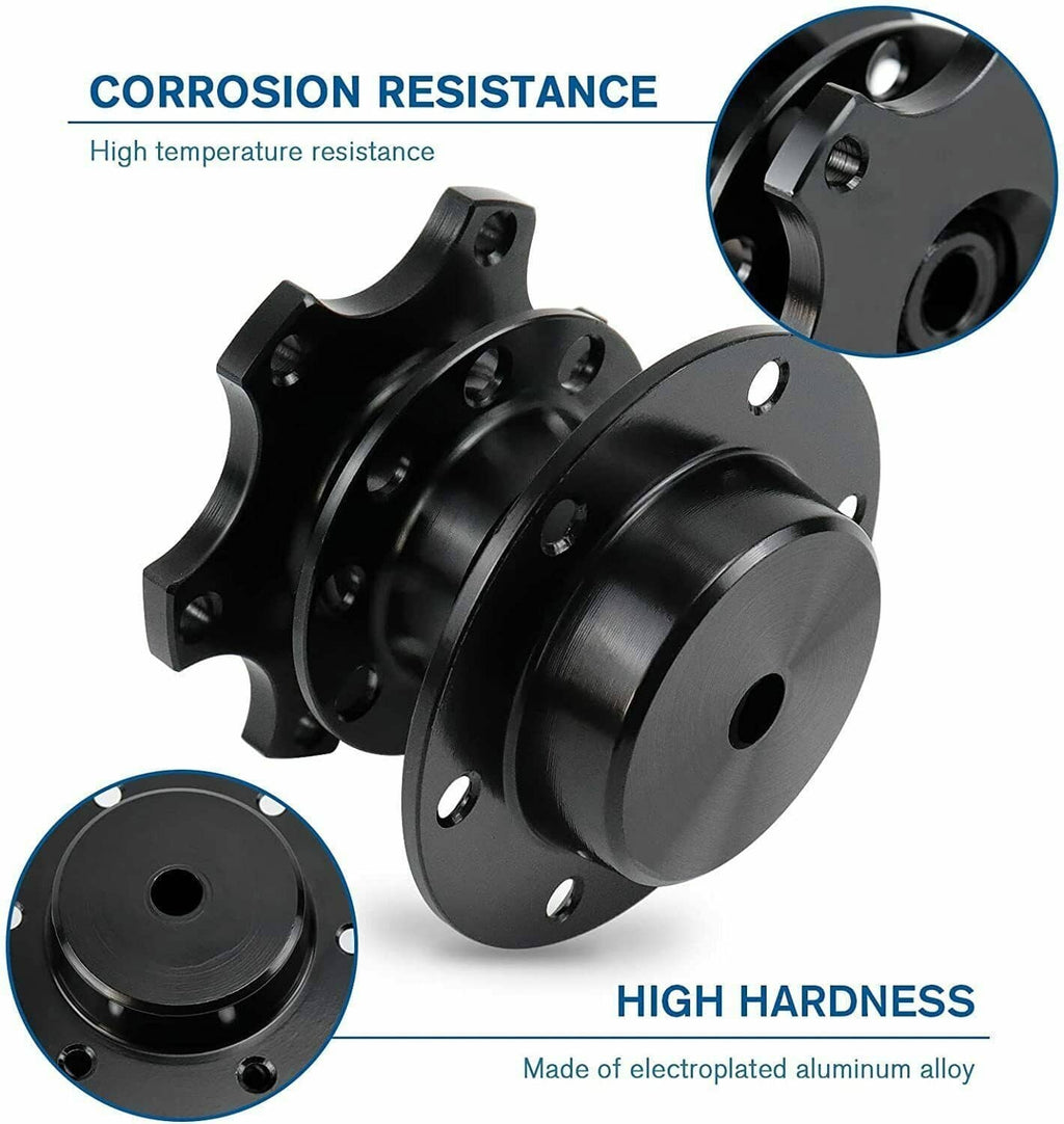 Black steering wheel quick release hub adapter with face plate and circular mounting discs