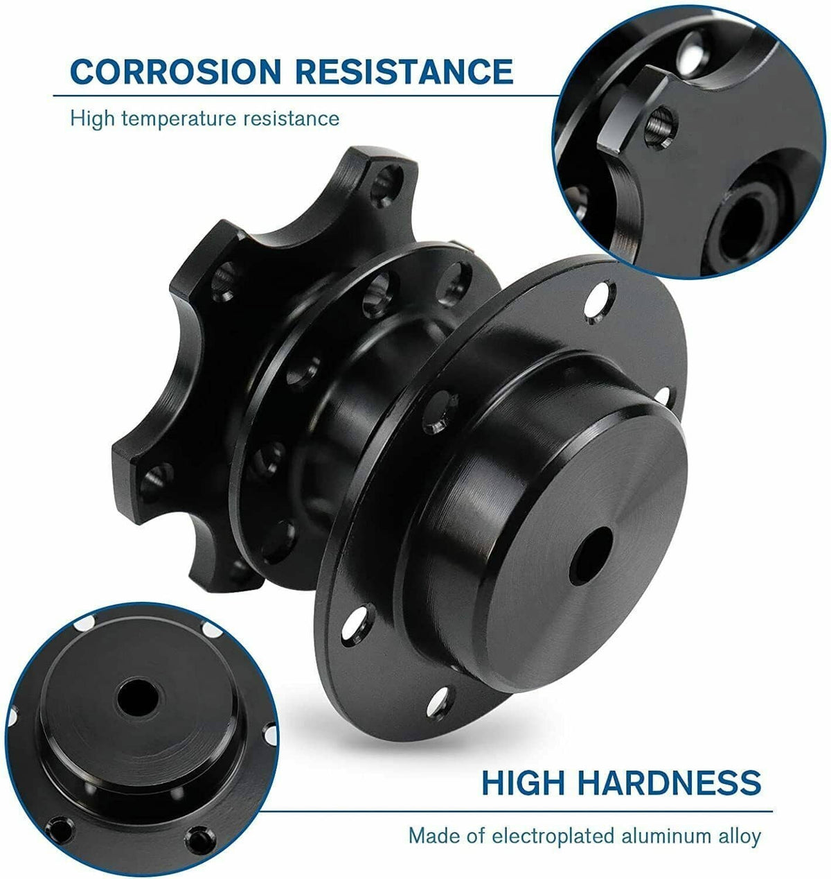 Black steering wheel quick release hub adapter with face plate and circular mounting discs