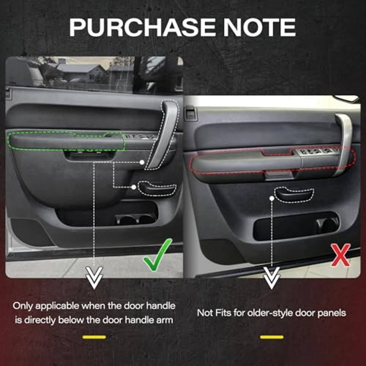 Driver-side door panel with armrest handle and pull-out trim points