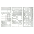 Silver metal journal planner stencil set of 3 sheets with calendar, icons, and letters