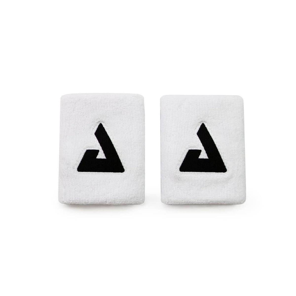White JOOLA Trinity wristbands (2-pack) with black logo marks