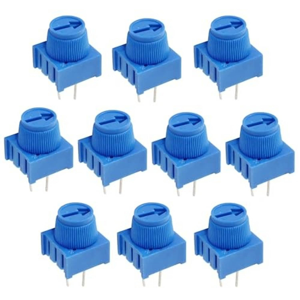 Blue trim potentiometer set, multiple units with knurled knob and 3-pin header