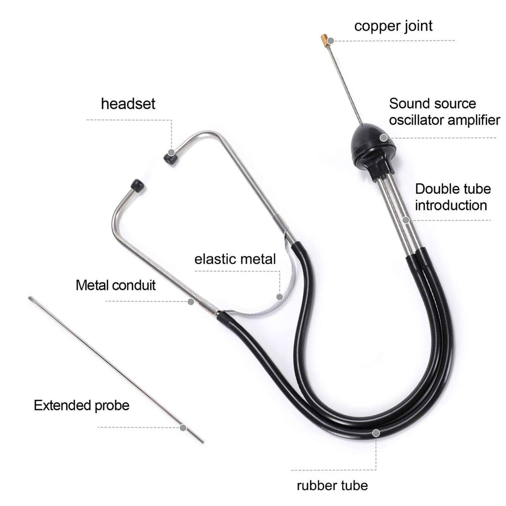 Lamoutor automotive stethoscope tool with metal conduit, extended probes, and black rubber tube