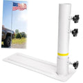 White metal tailgate flag pole mount with U base and three black tire clamps