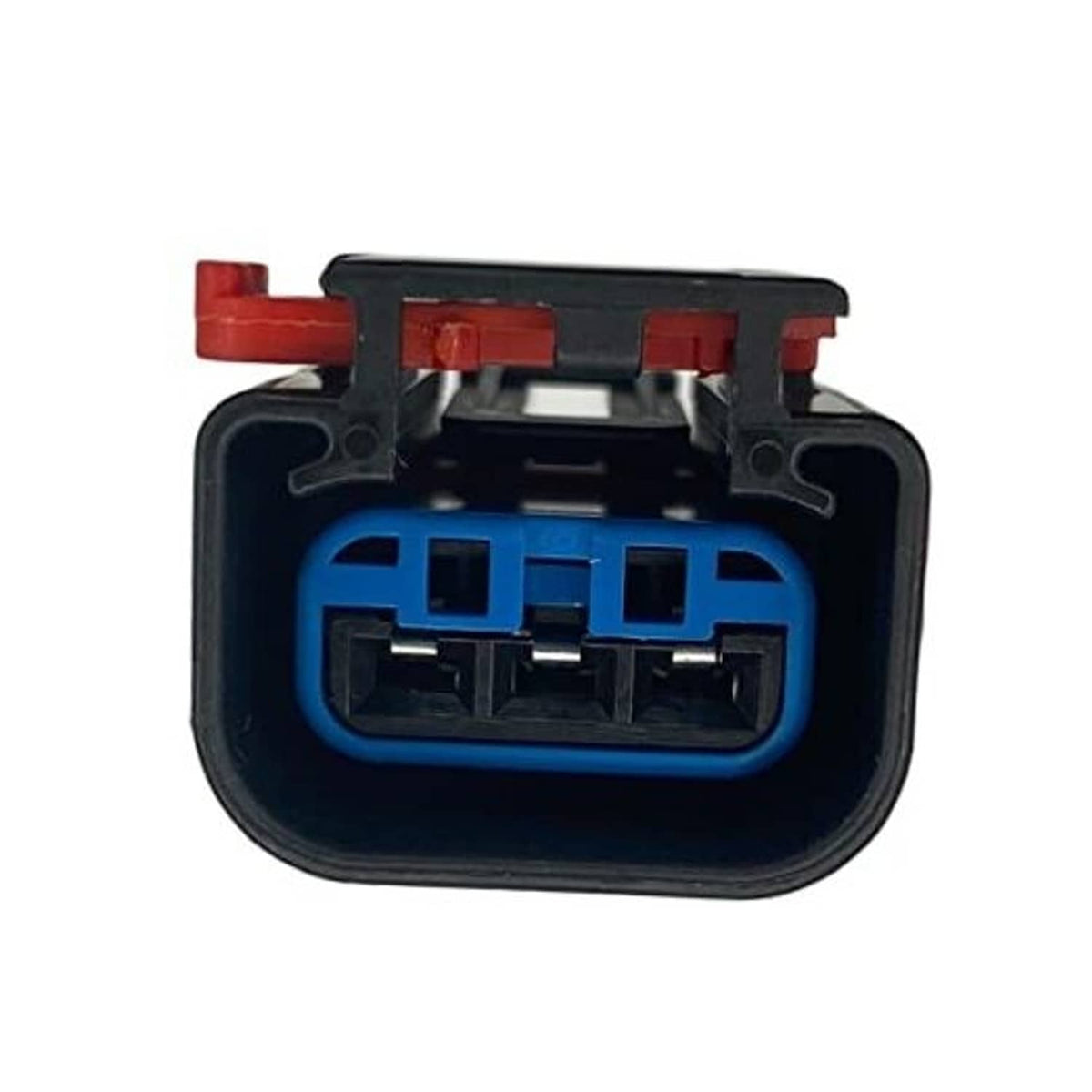 Camshaft sensor wiring harness connector with blue interior and red terminals