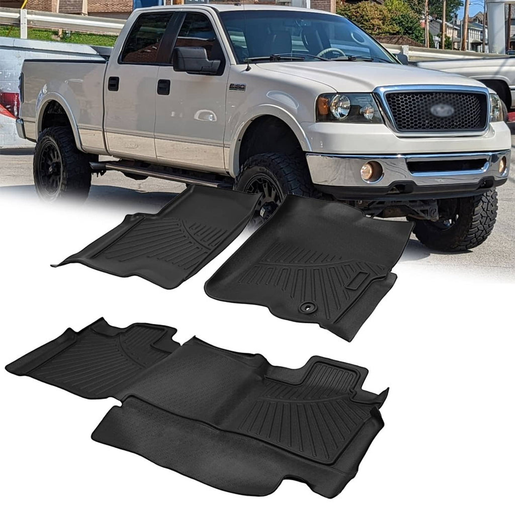 Black TPE floor mat set with three molded mats shown on a pickup truck floor