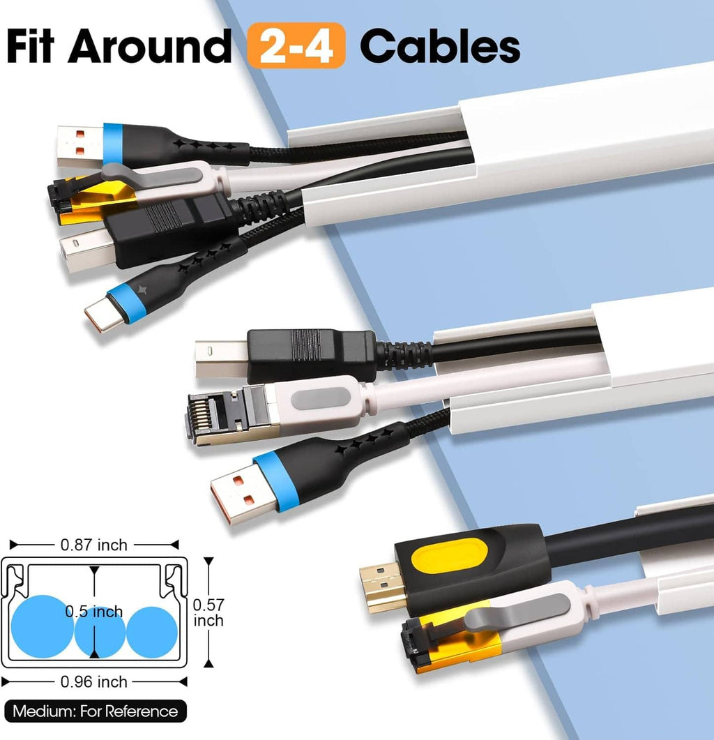 White cable raceway covers with snap connectors for routing 2–4 cables