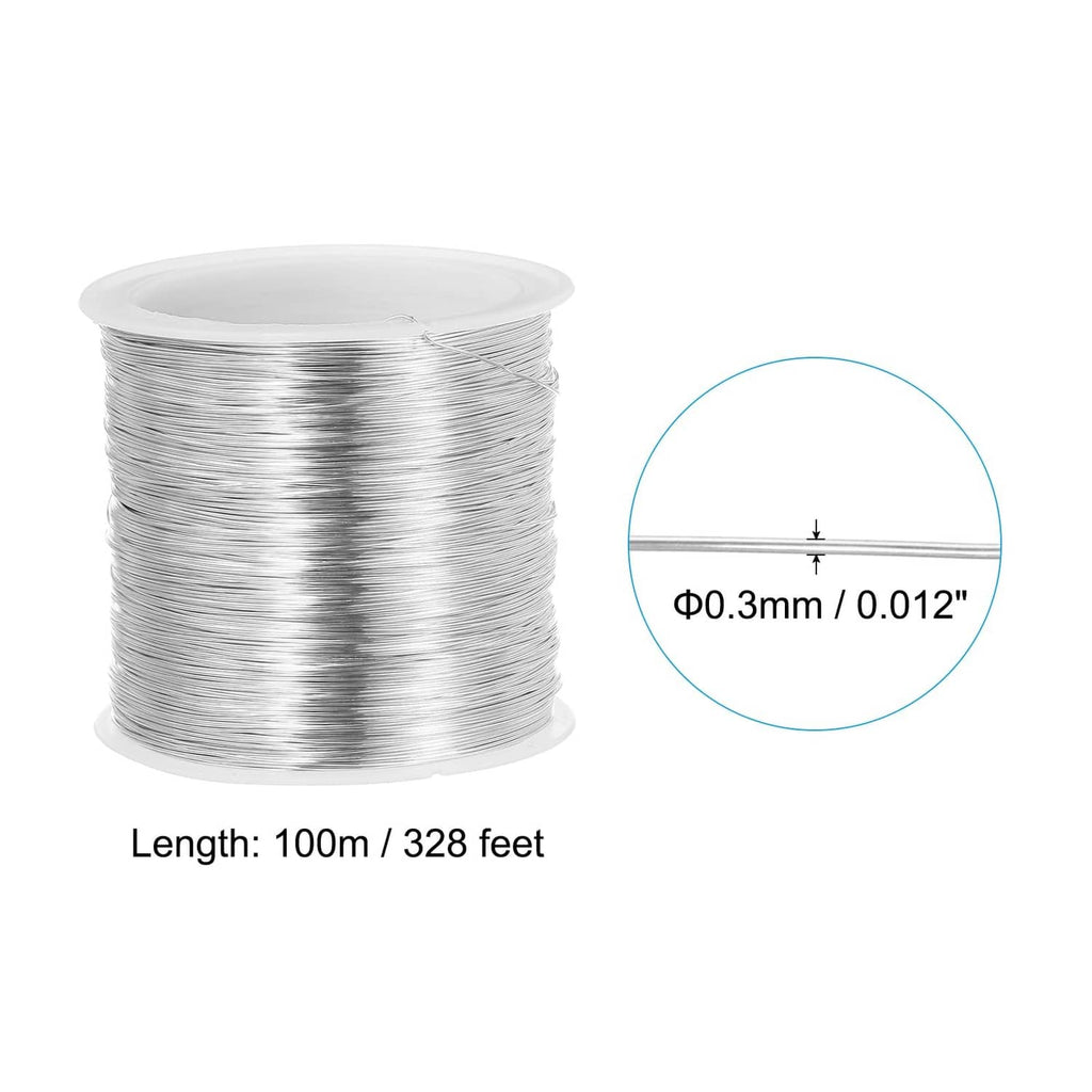 Silver-colored 28 gauge copper wire spool with shown wire thickness 0.3mm