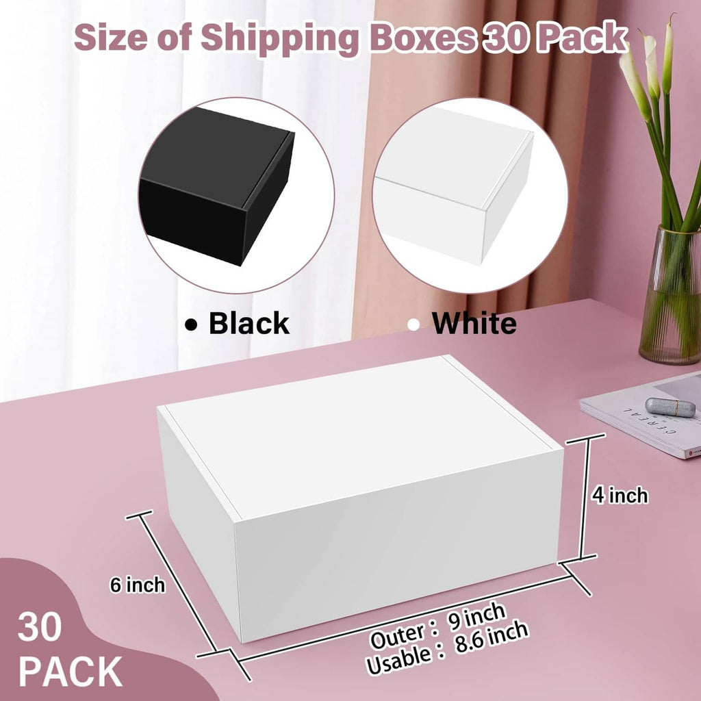 White corrugated shipping box, shown in a stack with outer dimensions