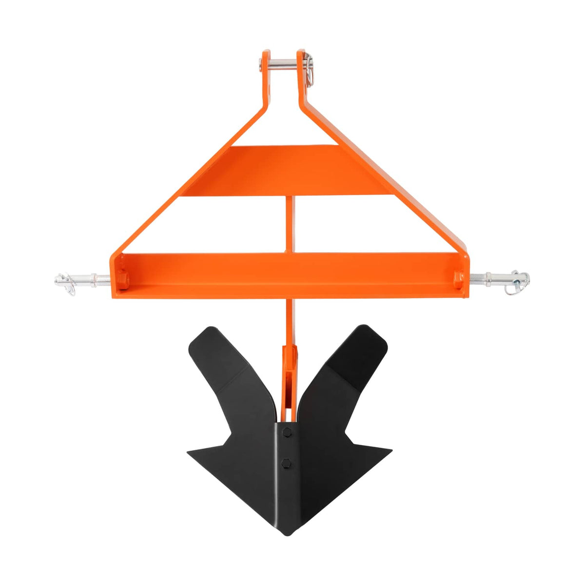 Orange steel 3-point middle buster quick hitch with black ground blade and twin pins