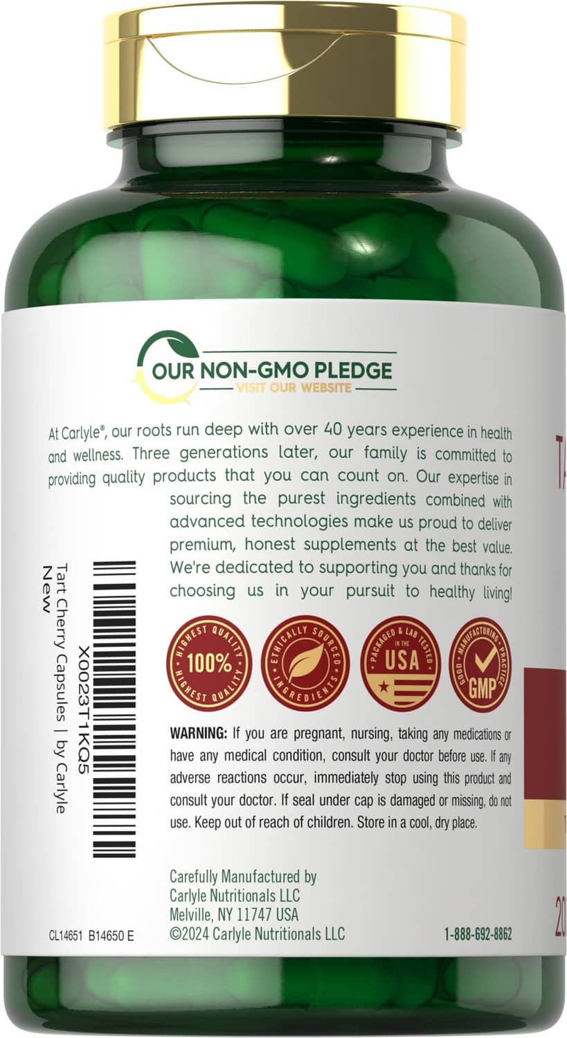 Carlyle non-GMO pledge label on supplement bottle back with warning text