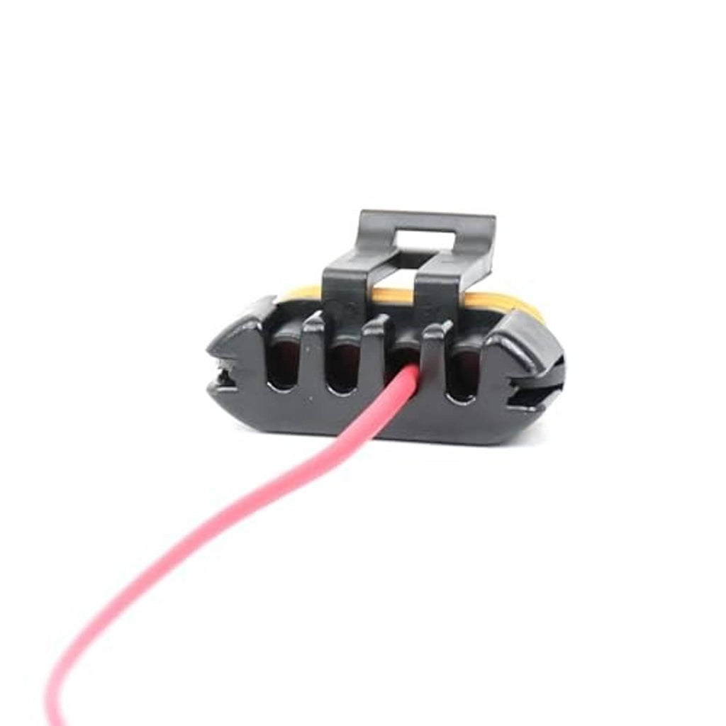 Alternator connector pigtail with black terminal housing, yellow insulator, and red wire