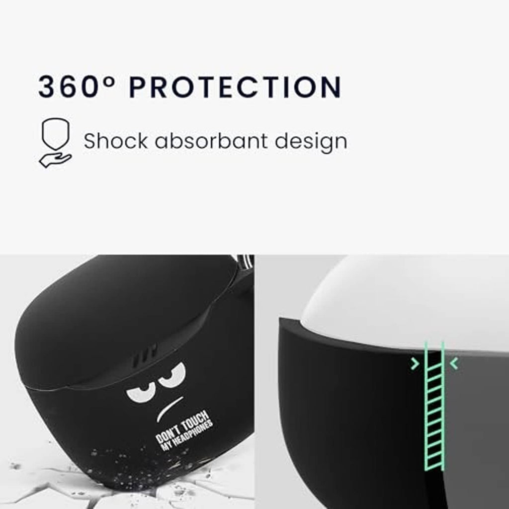 Black silicone earbuds case cover with reinforced, shock-absorbing edge