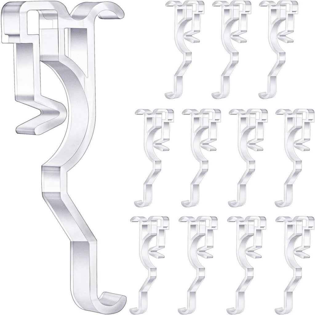Set of clear plastic arc-shaped valance clips with curved retainer arms