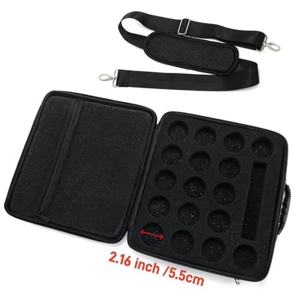 Black billiard ball case with inner panel and molded ball holder tray