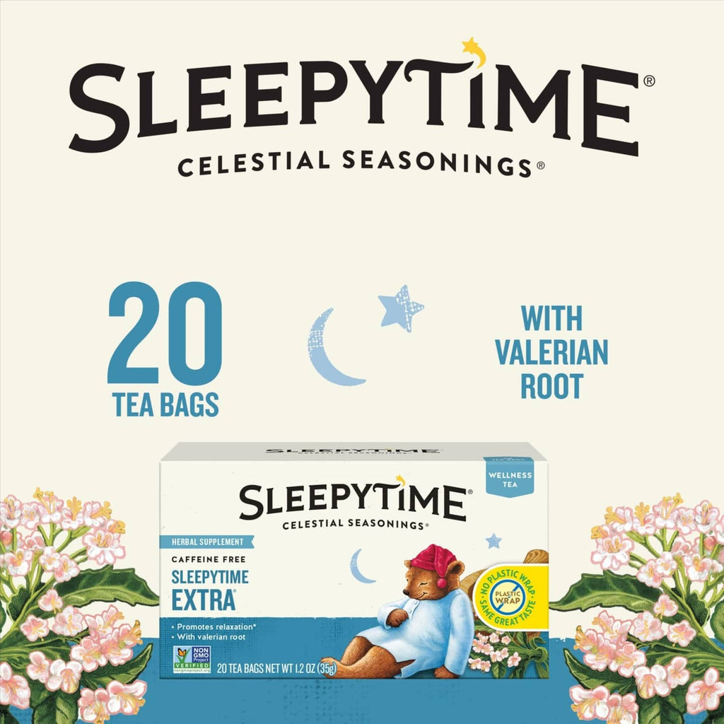 Sleepytime Celestial Seasonings tea box, 20 tea bags, with valerian root