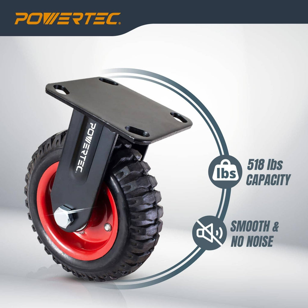 8 inch fixed plate caster wheel, black frame and red wheel with treaded tire