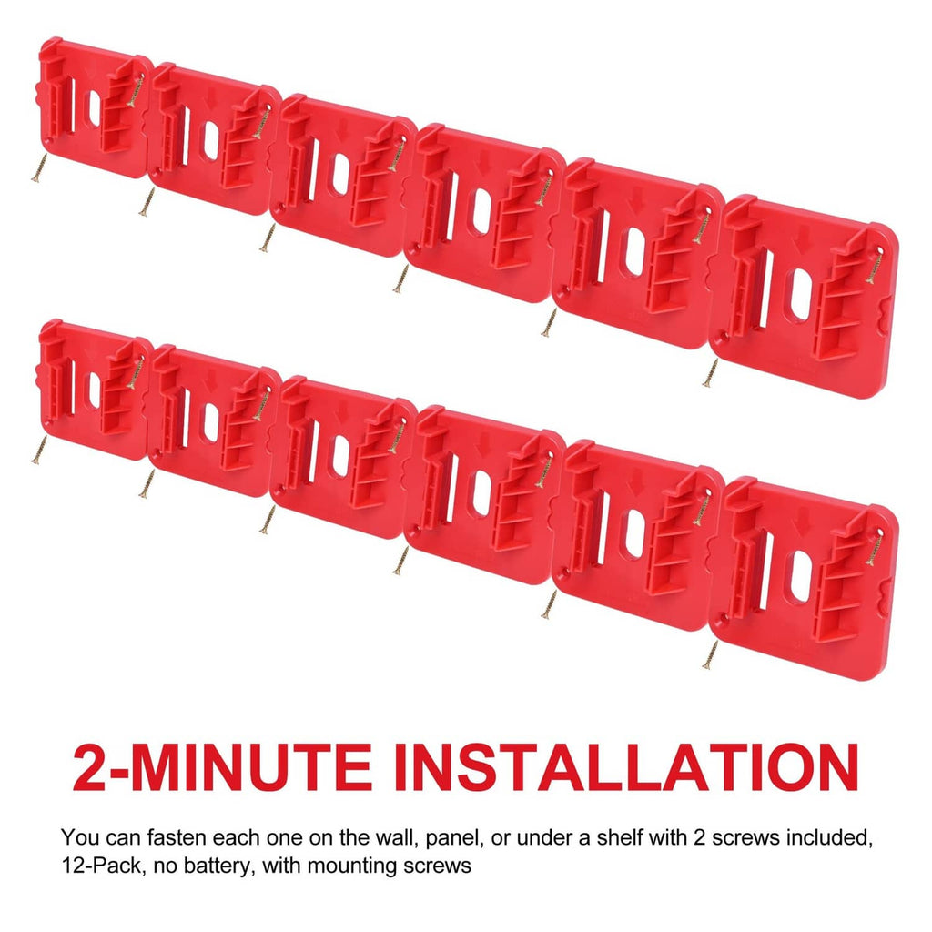 Red battery holders in two rows with mounting screws, ready to install