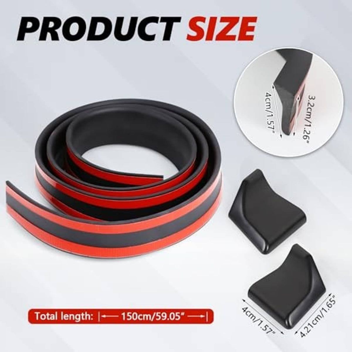 Matte black rubber roof lip spoiler trim strip with two corner bracket pieces