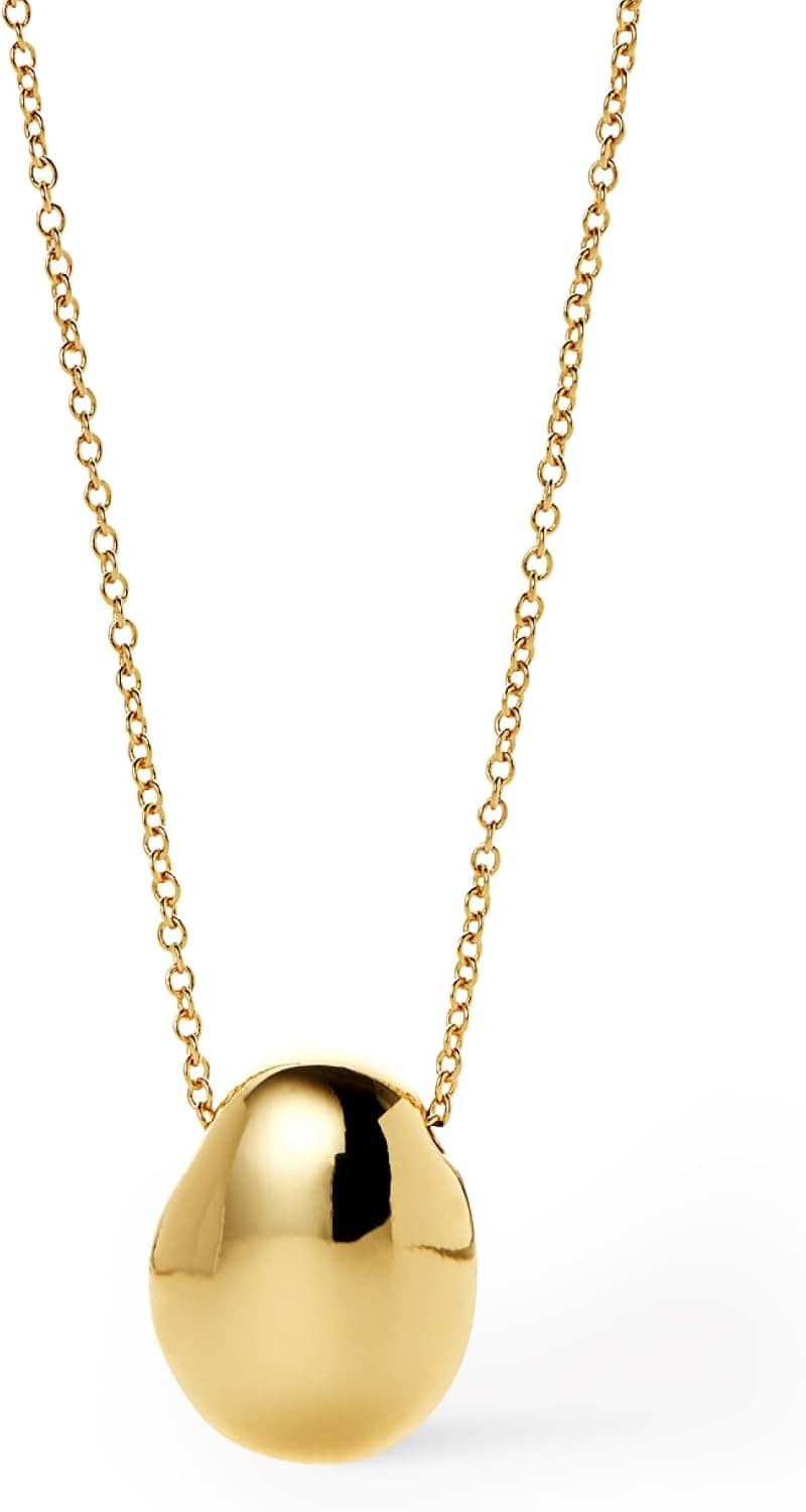 Gold-tone pendant necklace with polished pebble dome pendant and link chain