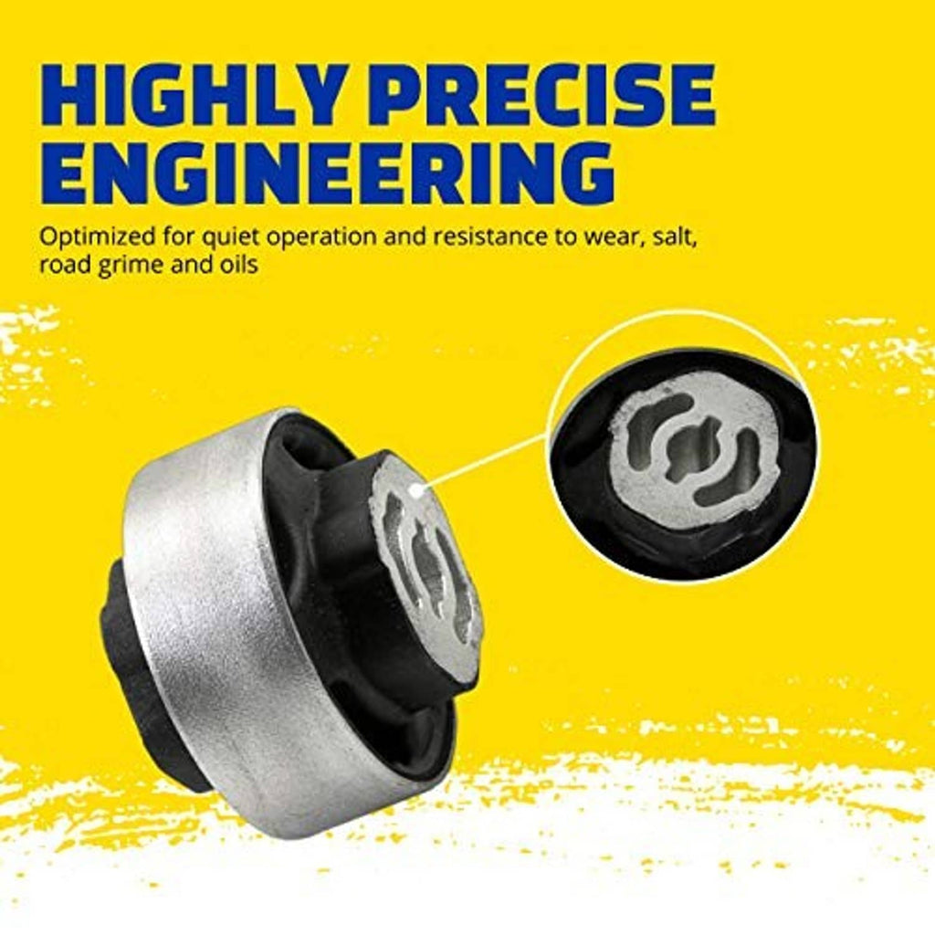 Suspension control arm bushing with grey metal sleeve and black rubber insert