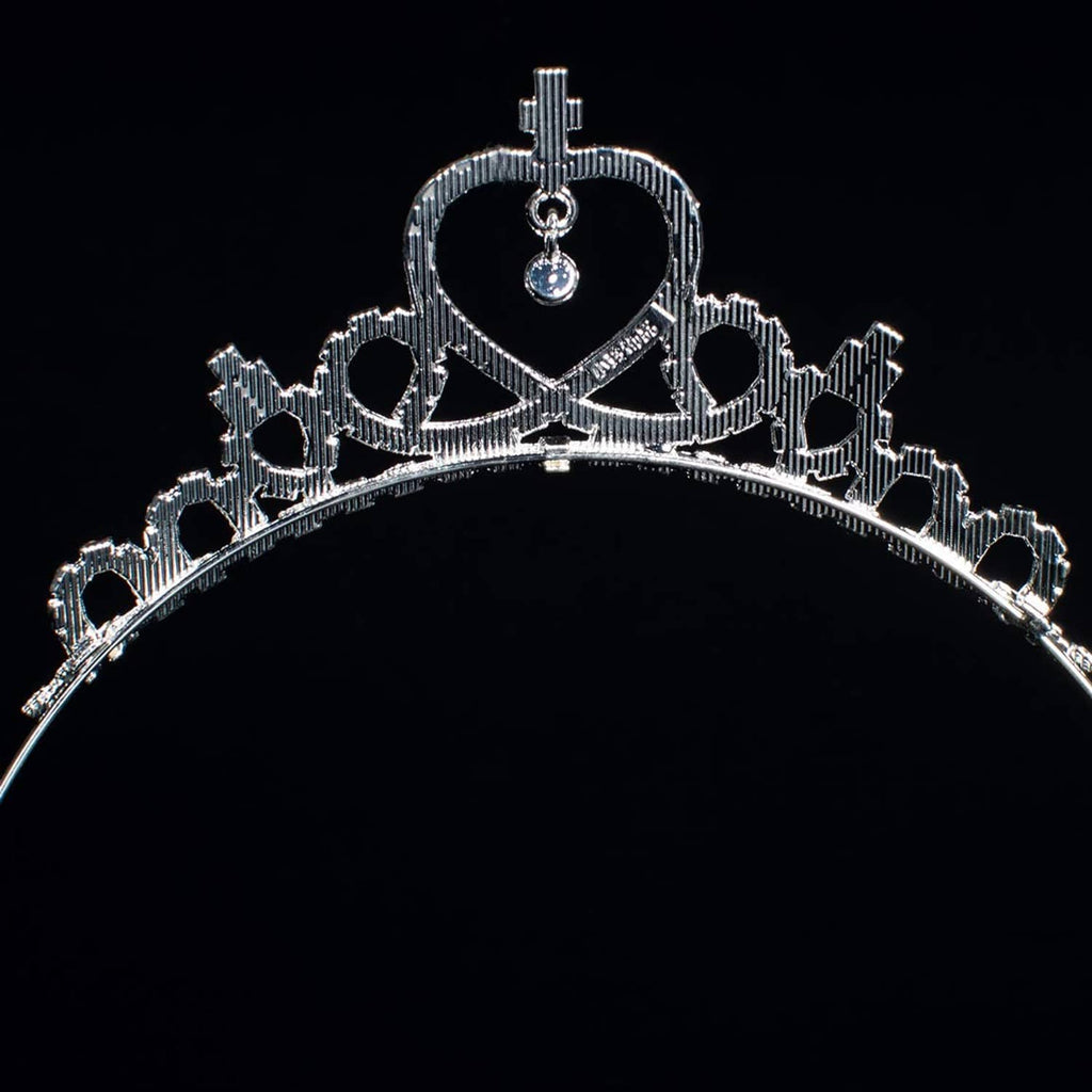 Heart-top rhinestone tiara crown with cross finial and arched jewel settings