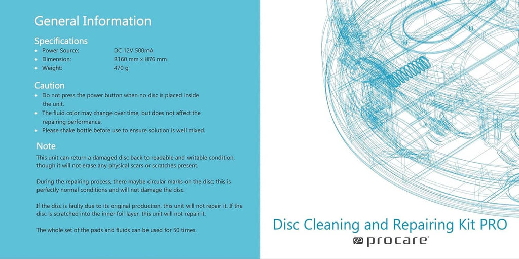 Disc cleaning and repairing kit PRO instruction page with specifications layout