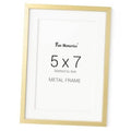 Gold 5x7 metal photo frame with white mat, front view