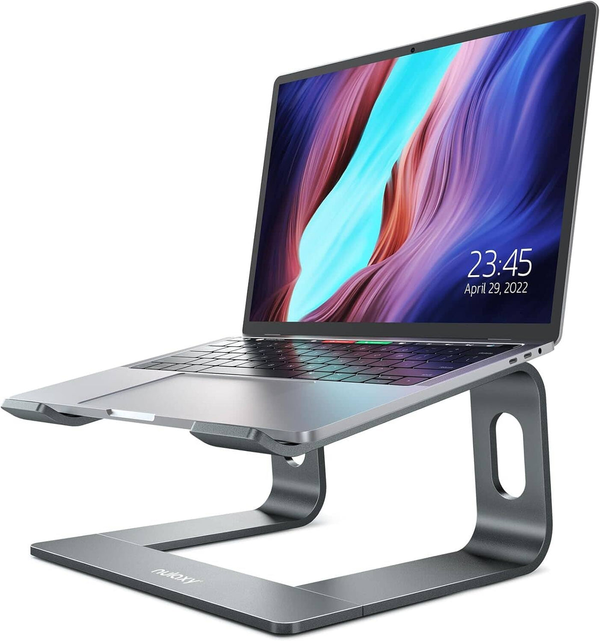 Nulaxy dark gray laptop stand riser with cutout grips and wide base