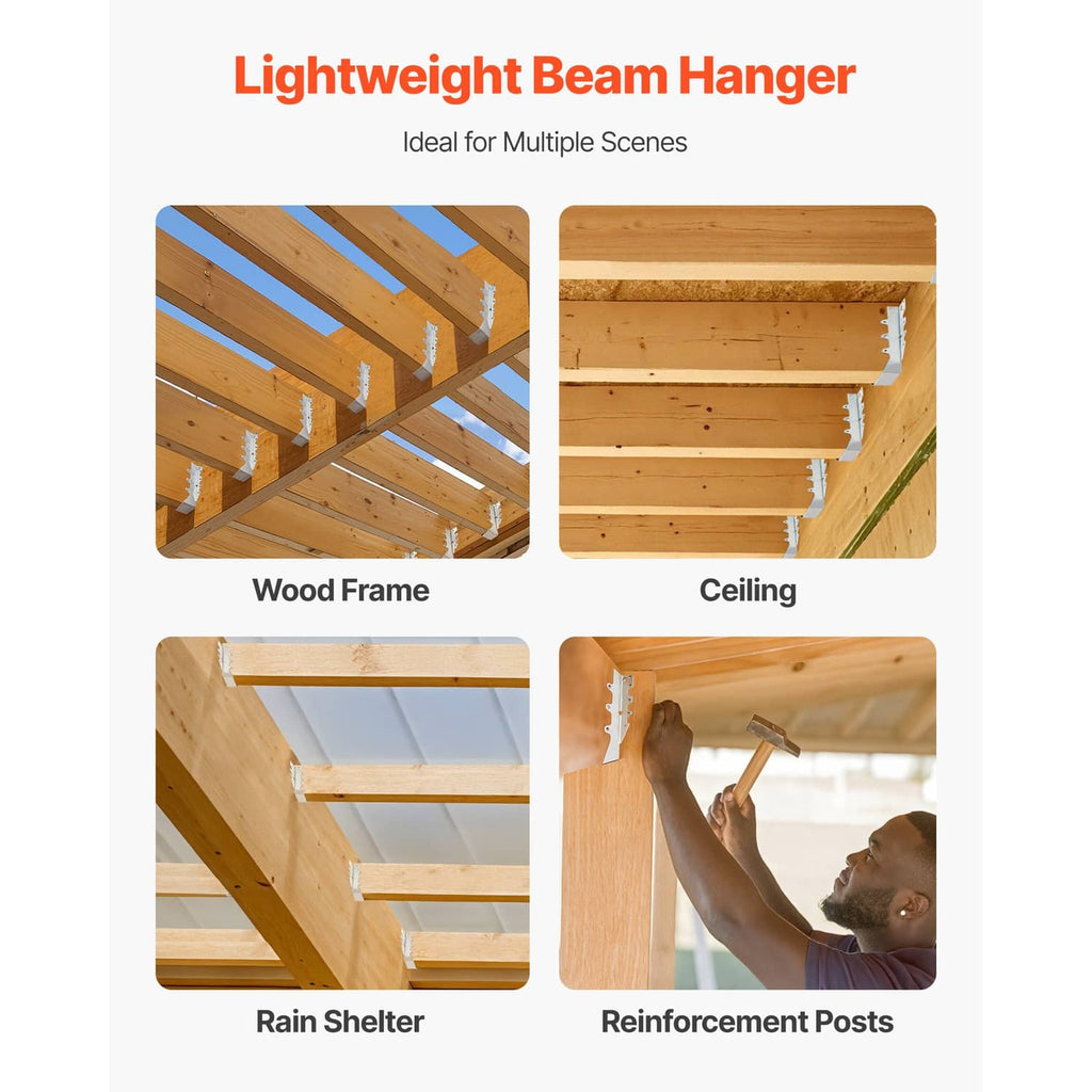 Steel beam hanger brackets for wood frame, ceiling, and reinforcement mounting