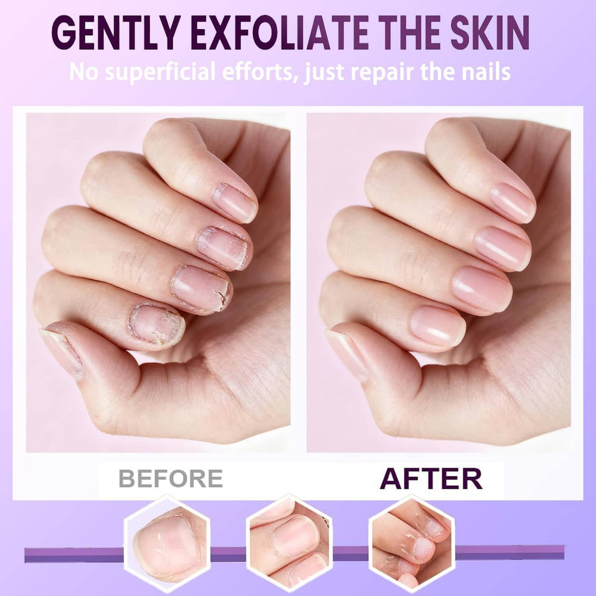 Cuticle oil pen with before-and-after hand photos featuring styled nails