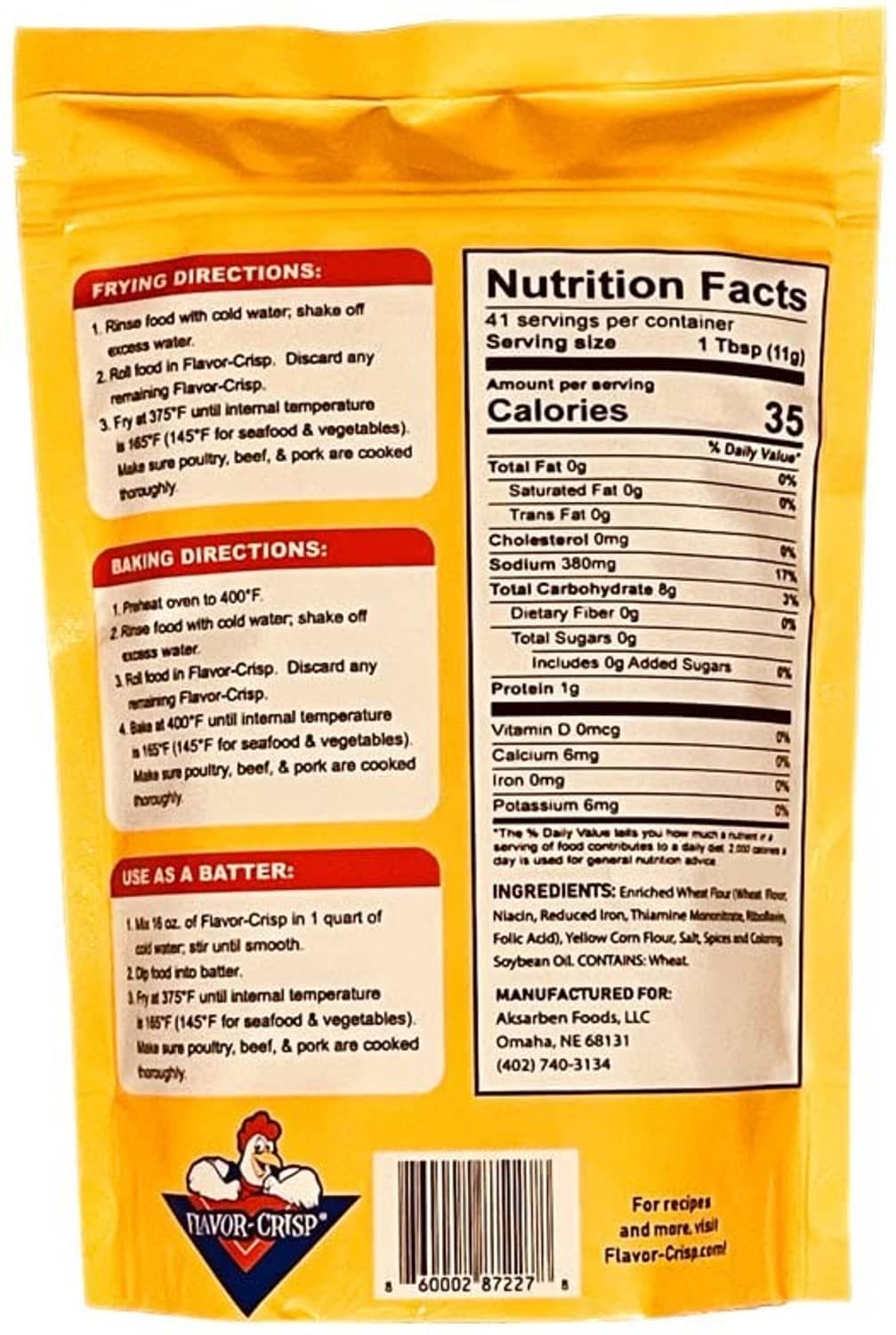 Back of all-purpose breading & batter mix pouch with directions and ingredients