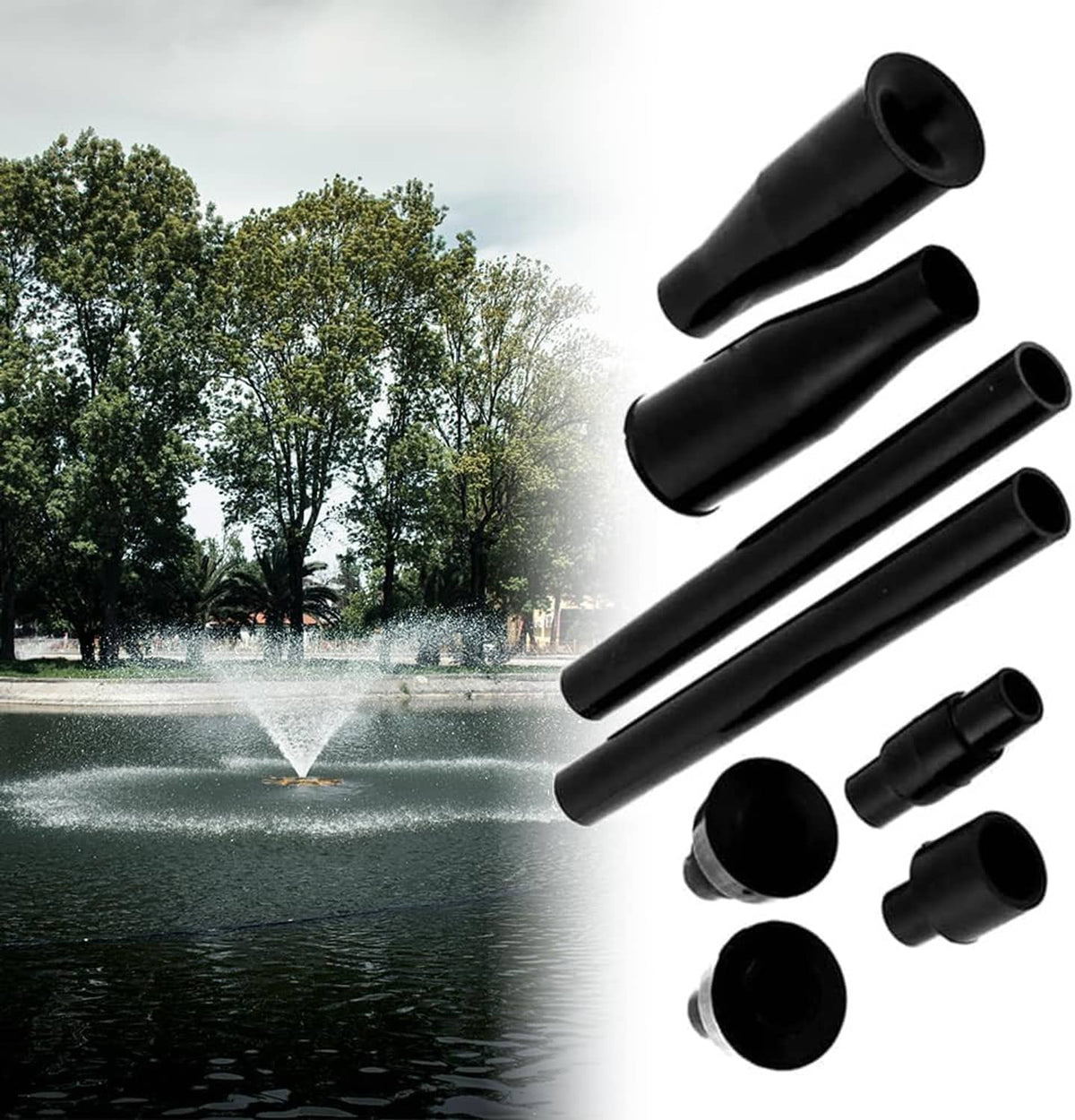 Dark gray fountain nozzle tubes and outlet tips, multiple piece set