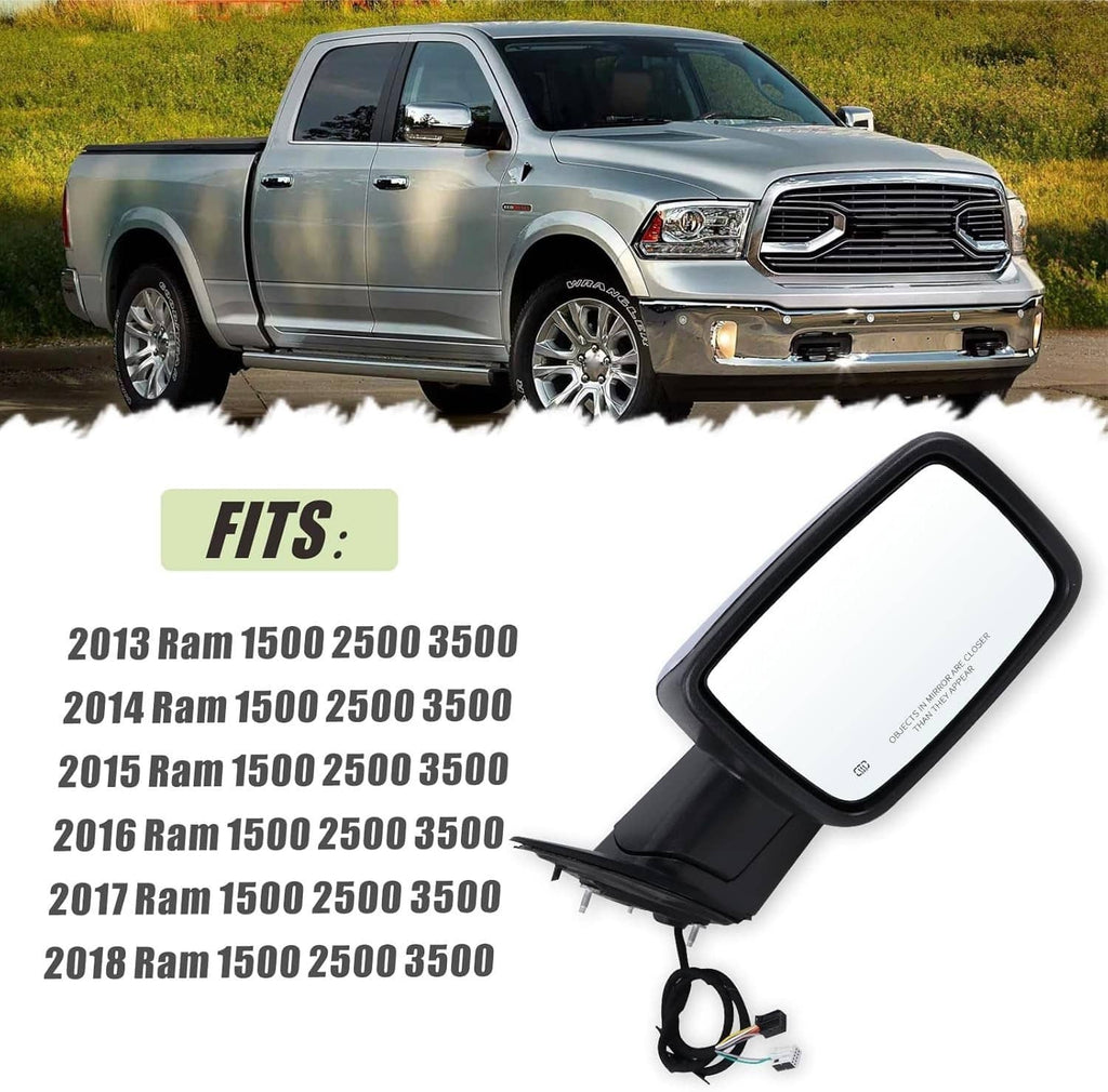 Black right towing mirror with clear glass and mounting wiring harness