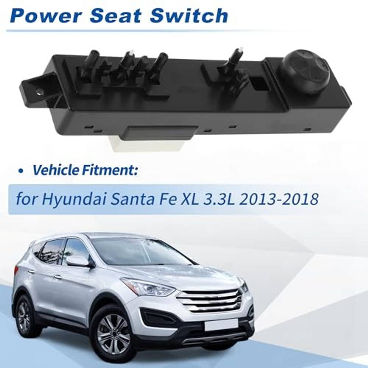 Black power seat switch with prominent knob, rocker-style buttons, and connector slots
