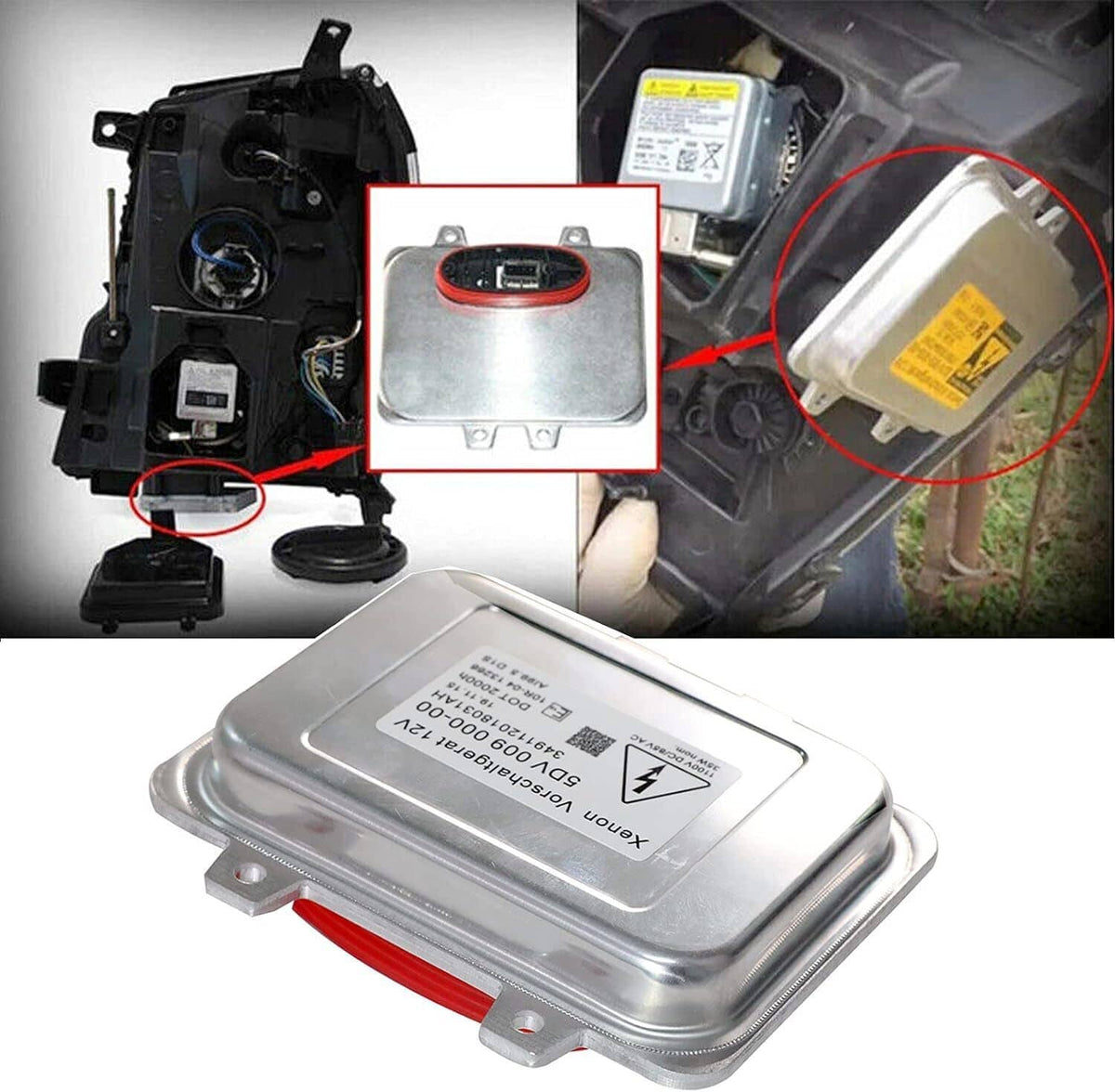 Xenon headlight ballast control unit kit with silver module and wiring components