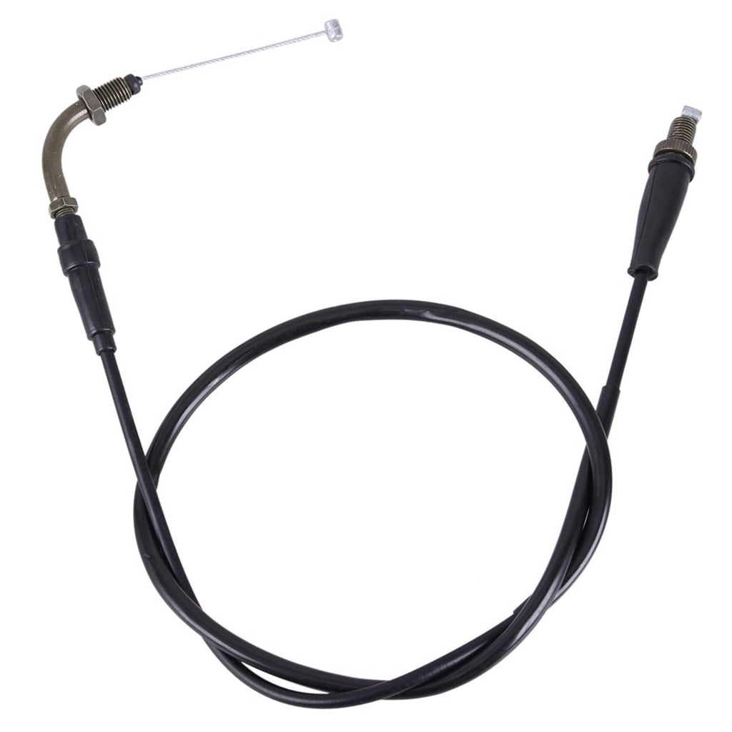 Clutch and throttle cable set with black looped cables and silver wire ends