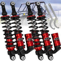 Set of air shock absorbers with red cylinders, black coil springs, and front/rear brackets