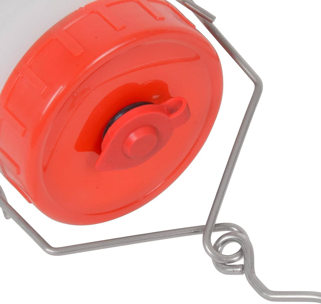 Red vented tank cap with metal guard and black hose connection