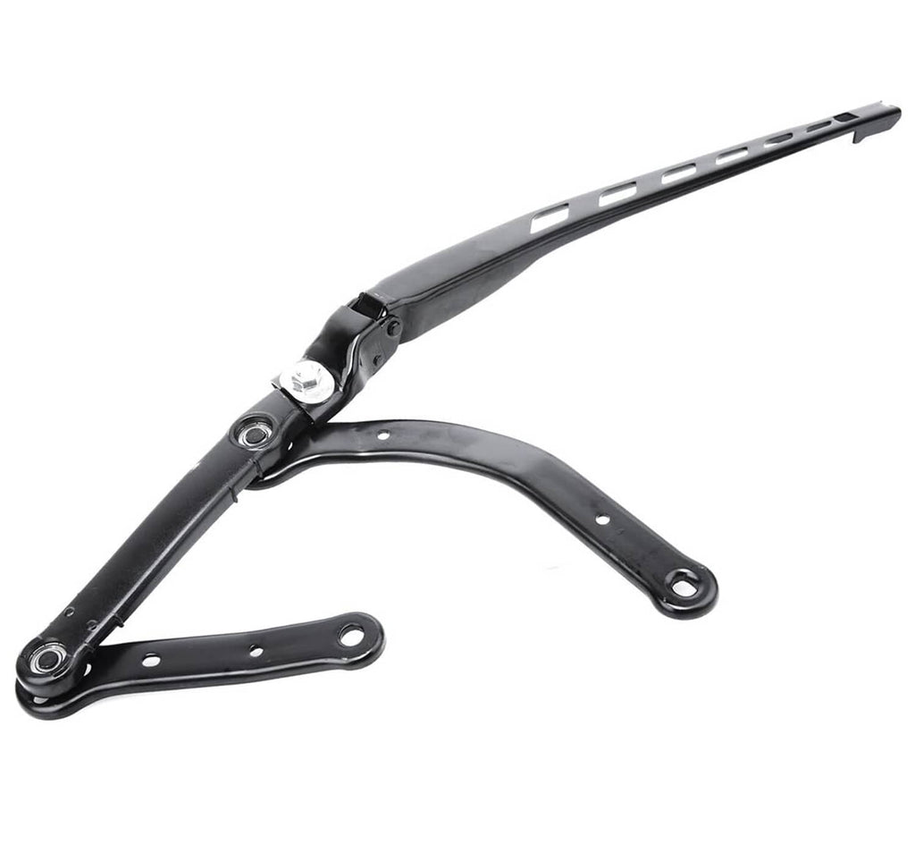 Black right windshield wiper arm with curved link and mounting hardware.