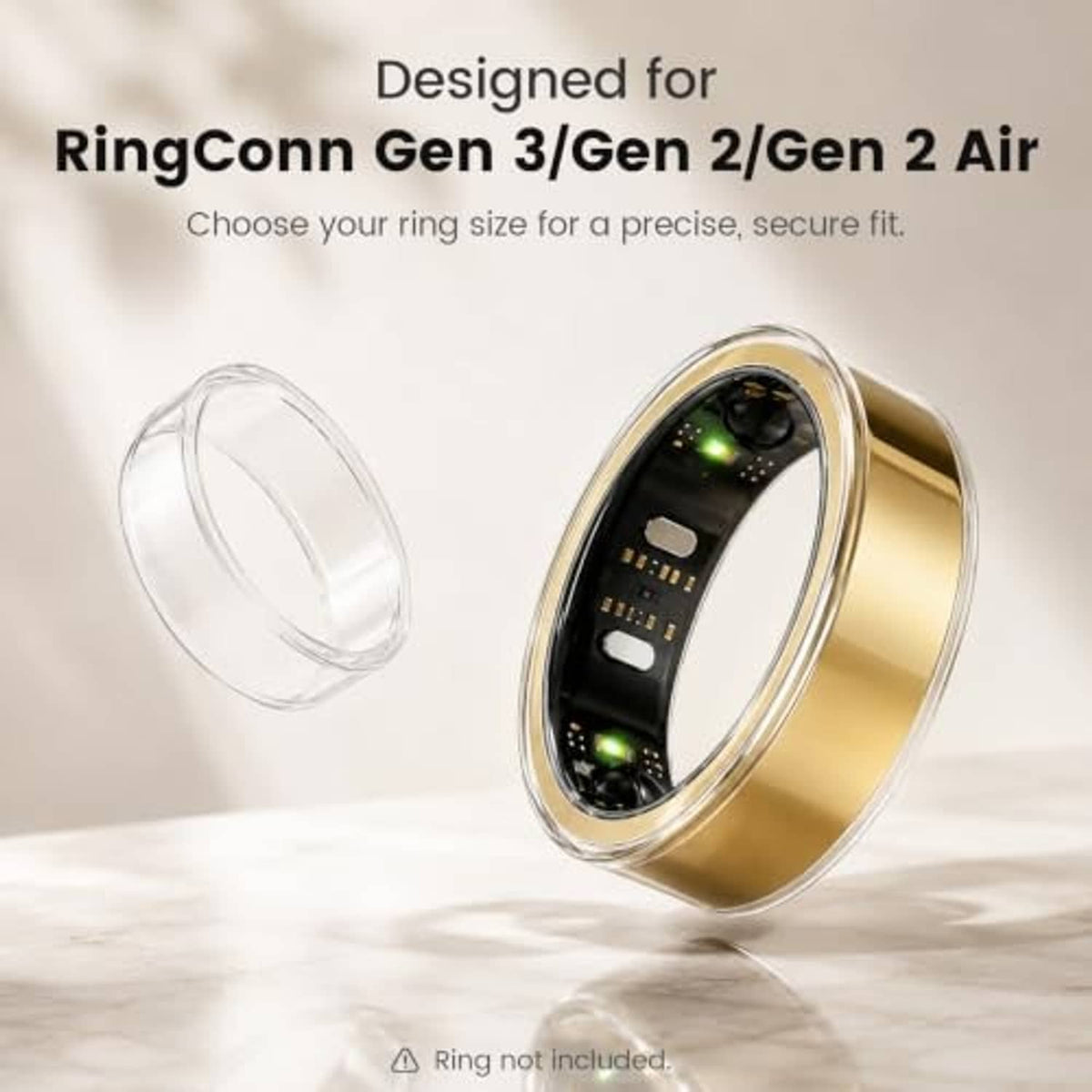 Clear TPU ring cover with gold-toned outer frame and see-through inner window