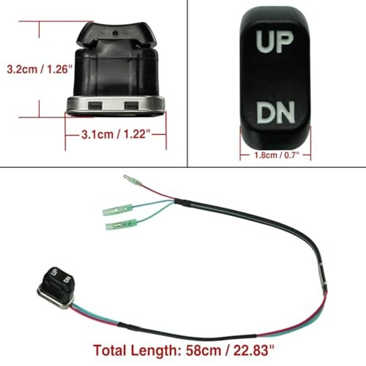 UP/DN tilt-trim switch with wiring harness, 58 cm total length shown