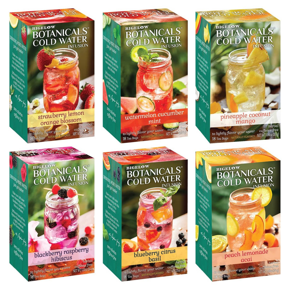 Bigelow cold water infusion herbal variety pack tea boxes