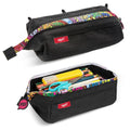 Black ZIPIT pencil case with colorful doodle zipper panel and top carrying loop